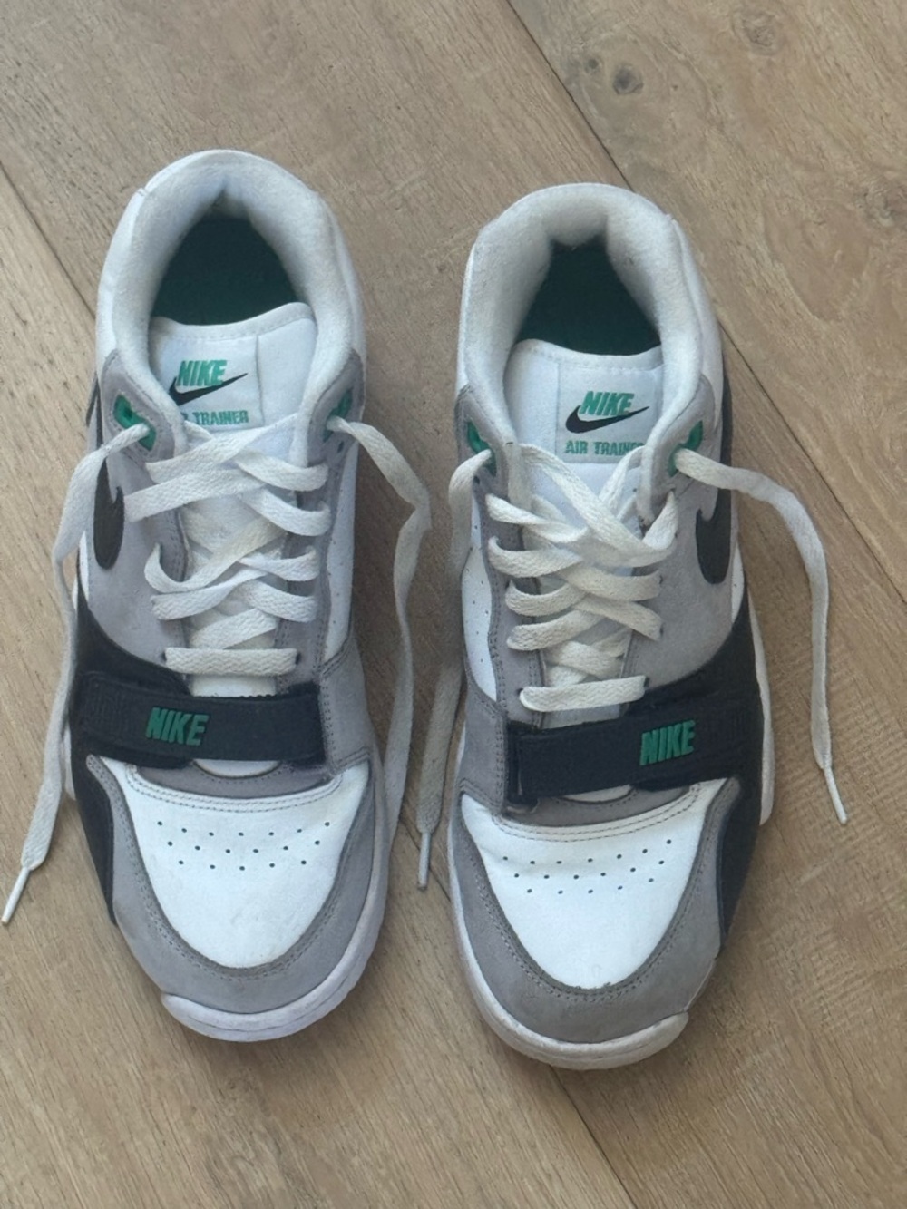Nike White, Gray & Teal Air Trainer Sneakers in Chlorophyll
